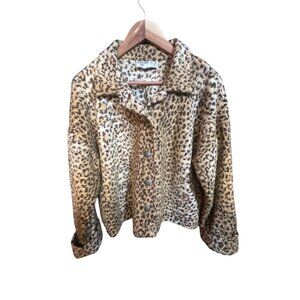 Cactus Flower Womens Leopard Print Jacket Large Button‎ Down